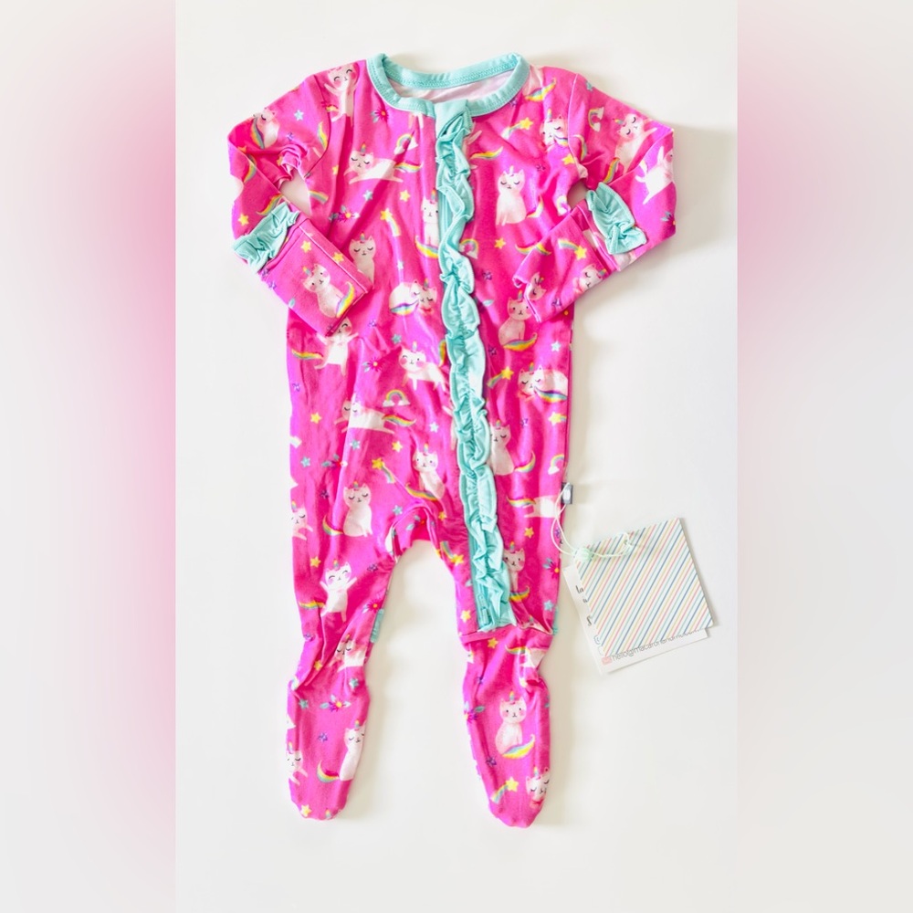 NWT Pink Unicorn Kitty Bamboo Zippy Footie
